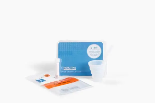 Urine Collection Kit with specimen tube, urine cup, and biohazard bag